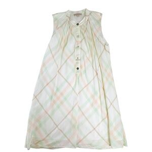 Burberry Girls Dress | White Dress with Green and Salmon Plaid | Size 10Y-140cm